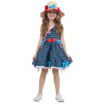 Vestido Festa Junina Infantil Xadrez Azul com Laços e Chapéu Vestido Festa Junina Infantil Xadrez Azul com Laços e Chapéu