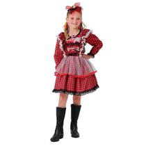 Vestido Festa Junina Menina Xadrez Com Manga Longa Luxo