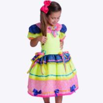 Vestido Festa Junina Neon Laços Infantil Muvile 4220