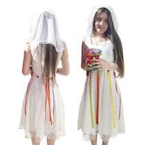 Vestido Festa Junina Noiva Adulta Sem Manga com Faixa e Véu - Masquerade