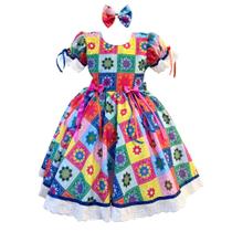 Vestido Festa Junina Quadrilha São João Flores Quadriculado Bandeirinhas