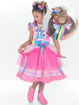 Vestido Festa Junina Stitch e Angel Xadrez Rosa + 2 Enfeites de Cabelo Vestido Festa Junina Stitch e Angel Xadrez Rosa + 2 Enfeites de Cabelo