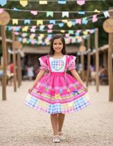 Vestido Festa Junina Xadrez Quadrilha Fogueira Luxo
