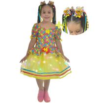 Vestido Festa Junina Xadrez Saia Tule com LED + 2 Laço - Várias Cores