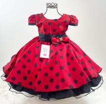 Vestido Festa Ladybug Ou Minnie Vermelho Bolas Pretas Laço