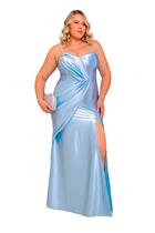 Vestido Festa Longo Acetinado Fenda Lateral Alcinha Plus Madrinha Formatura Vestido Festa Longo Acetinado Fenda Lateral Alcinha Plus Madrinha Formatura