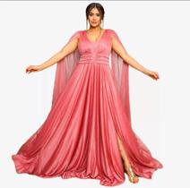 Vestido Festa Madrinha Formatura Decote Tule Capa Brilho Vestido Festa Madrinha Formatura Decote Tule Capa Brilho