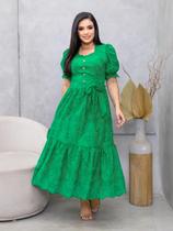 Vestido Festa Midi Soltinho Elegante Moda Evangélica Cor:Verde BandeiraTamanho:M