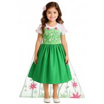 Vestido festa Princess Elsa Cosplay verde verão manto longo floral renda Vestido festa Princess Elsa Cosplay verde verão manto longo floral renda