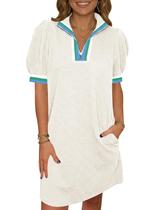 Vestido Fisoew Summer Puff de manga curta com decote em V feminino