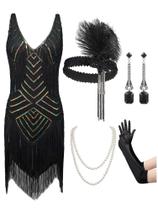 Vestido Flapper SWEETV 1920s Great Gatsby com conjunto de acessórios Vestido Flapper SWEETV 1920s Great Gatsby com conjunto de acessórios