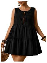 Vestido Floerns Bow Tie Babydoll sem mangas com babados preto 3GG