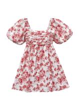Vestido Floerns com estampa floral, manga folhada, gola quadrada, vermelho/branco Vestido Floerns com estampa floral, manga folhada, gola quadrada, vermelho/branco