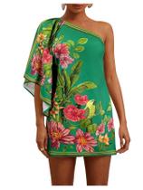 Vestido Floerns Floral One Shoulder Mini Green para mulheres