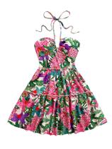 Vestido Floerns Floral Sem Mangas Halter Milkmaid Flare Bainha