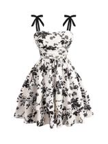 Vestido Floerns Girl's Floral Tie Shoulder 10Y preto e branco Vestido Floerns Girl's Floral Tie Shoulder 10Y preto e branco