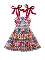 Vestido Floerns Summer com estampa floral, gravata de ombro, cami, azul/vermelho Vestido Floerns Summer com estampa floral, gravata de ombro, cami, azul/vermelho