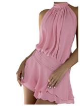 Vestido Floerns Summer sem mangas, frente única, sem encosto, rosa franzido