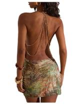Vestido Floerns Tropical Cowl Neck Halter Bodycon Green Vestido Floerns Tropical Cowl Neck Halter Bodycon Green