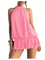 Vestido Floerns Y2k Summer Halter Open Back Buffle Bainha rosa