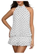 Vestido Floerns Y2k Summer Halter Open Back com babados na bainha branca