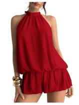 Vestido Floerns Y2k Summer Halter Open Back Ruffle Red para mulheres Vestido Floerns Y2k Summer Halter Open Back Ruffle Red para mulheres