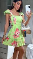 Vestido florado gode, confeccionado no neoprene com elastano veste 36 ao 40. Cor Verde
