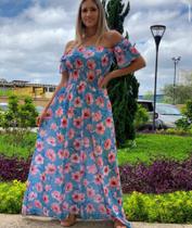 Vestido floral azul exclusiva vestuário