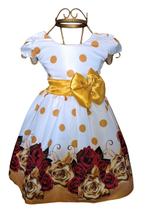 Vestido Floral Branco Infantil Princesa Temático Luxo Manga - Florata Vestido Floral Branco Infantil Princesa Temático Luxo Manga - Florata