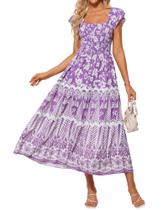 Vestido floral casual de verão GRACE KARIN para mulheres lilás profundo