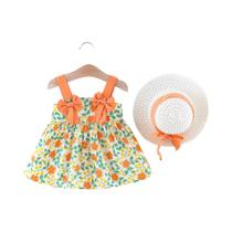 Vestido Floral De Algodão Para Meninas Estilo Coreano Com Chapéu De Laço Novo Vestido De Verão Para Vestido Floral De Algodão Para Meninas Estilo Coreano Com Chapéu De Laço Novo Vestido De Verão Para