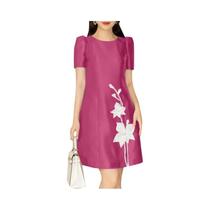 Vestido Floral De Cetim Com Manga Curta E Comprimento Até O Joelho Para Mulheres, Elegante, Estilo Vestido Floral De Cetim Com Manga Curta E Comprimento Até O Joelho Para Mulheres, Elegante, Estilo