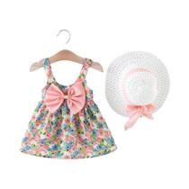 Vestido Floral de Verão para Bebês - Conjunto com Chapéu para Praia