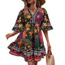 Vestido Floral Feminino Exclusivo Blogueira Verão Soltinho Tendencia Manga Godê 3/4 Lançamento Festa Gola V Vestido Floral Feminino Exclusivo Blogueira Verão Soltinho Tendencia Manga Godê 3/4 Lançamento Festa Gola V