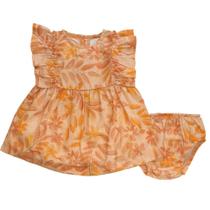 Vestido Floral Laranja Com Tapa Fraldas Infantil