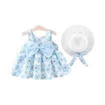 Vestido Floral Para Bebê Menina Com Alças E Laço, Roupas De Verão Com Chapéus, De 9 Meses a 3 Anos