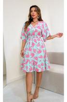 Vestido Florido Com Manga E Elástico Na Cintura Fj101 Vestido Florido Com Manga E Elástico Na Cintura Fj101