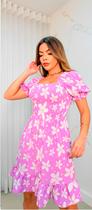 Vestido Florido Feminino Luxo C Manga Bufante Elastex Fj088