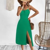 Vestido Florido Verde Blogueira Soltinho Verão Primavera Top Midi Elegante Moda Lançamento Leve Estampado Fresquinho - Meimi Amores