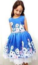 Vestido Florista Daminha Azul Degradê Estampa Floral Com Brilho Primavera Luxo Bn829 - EncantaKid