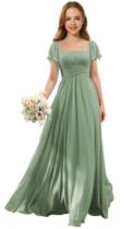 Vestido Flower Girl Augday 2025 com gola quadrada em chiffon Dusty Sage Vestido Flower Girl Augday 2025 com gola quadrada em chiffon Dusty Sage