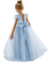 Vestido Flower Girl GETCUTE de renda sem encosto Aline Light Blue 04 Vestido Flower Girl GETCUTE de renda sem encosto Aline Light Blue 04