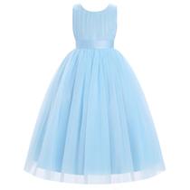 Vestido Flower Girl OBEEII de tule acetinado azul 13-14 anos Vestido Flower Girl OBEEII de tule acetinado azul 13-14 anos