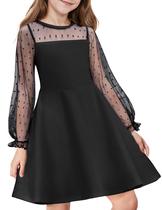 Vestido Flypigs Girl Sheer Mesh Puff de manga comprida preto 12-13Y