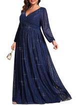 Vestido formal Ever-Pretty Glitter Plus Size azul marinho US16 Vestido formal Ever-Pretty Glitter Plus Size azul marinho US16