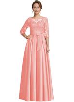 Vestido formal raomiao Coral A-Line, manga 3/4, manga 3/4, feminino