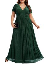 Vestido formal, sempre bonito, com glitter, decote em V, verde escuro Vestido formal, sempre bonito, com glitter, decote em V, verde escuro