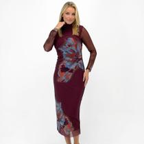 Vestido Formitz Midi em Tule com Estampa Manga Longa Feminino Vestido Formitz Midi em Tule com Estampa Manga Longa Feminino