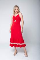 Vestido Frente Franzida com Babado Sabrina - Vermelho