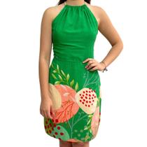 Vestido Frente Única Estampa Tropical E Amarração nas Costas cor:verdetamanho:M
